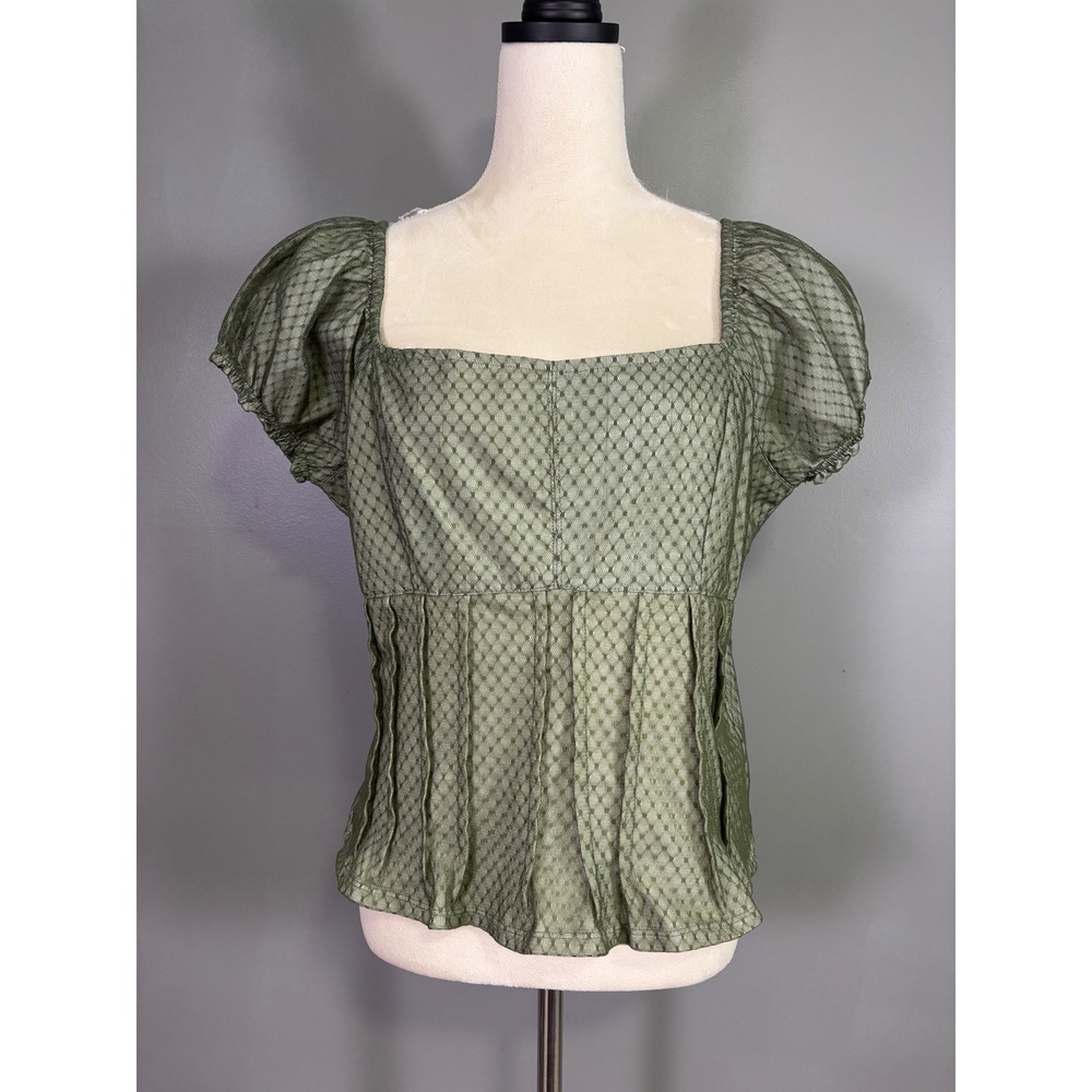 Anthropologie Puffed Cap Sleeve Corset Top XL Pleated Romantic Peasant Ren Fair - Picture 2 of 8
